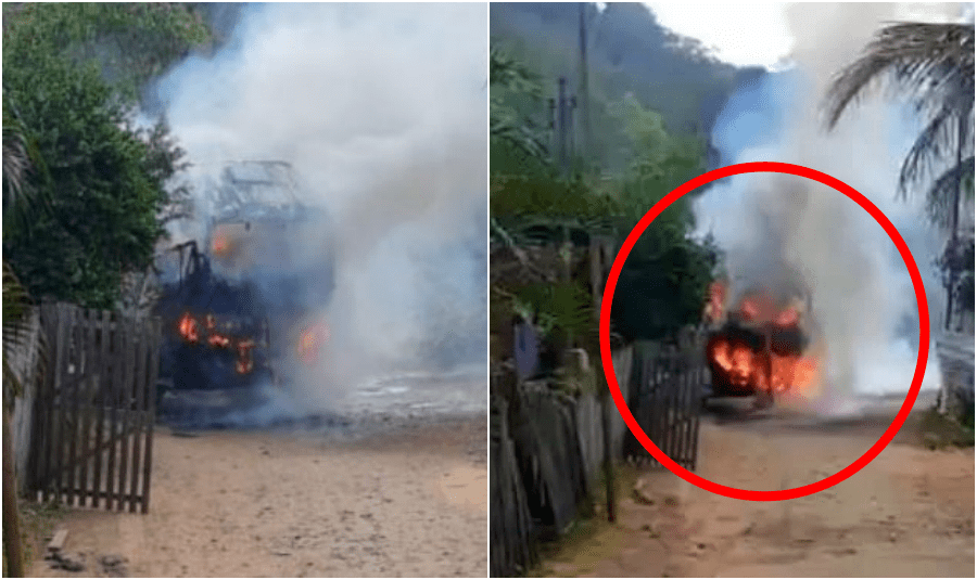 Caminhão de coleta de lixo pega fogo em Santo Antônio de Pádua