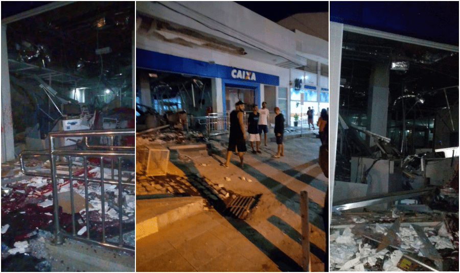 Vídeos: Grupo fortemente armado explode agência da Caixa em Pirapetinga