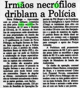 A semelhança do caso Lázaro com os Irmãos Necrófilos de Nova Friburgo 4 O Fluminense, 30 novembro de 1995. Acervo Biblioteca Nacional.