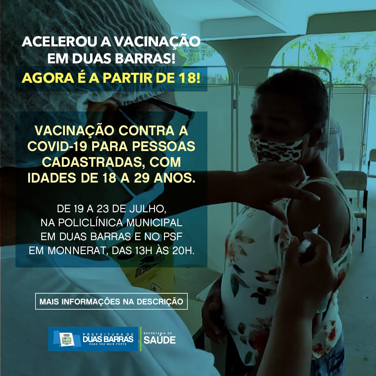 Covid-19: Duas Barras libera vacinação para jovens a partir de 18 anos