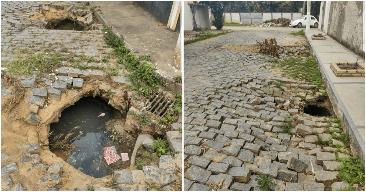 Carro afunda em buraco no Nova Divineia; ruas de São Fidélis oferecem riscos