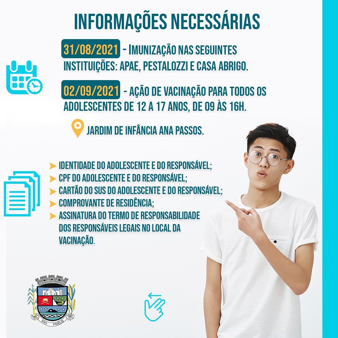 São Fidélis anuncia imunização de todos os adolescentes de 12 a 17 anos 1 São Fidélis anuncia imunização de todos os adolescentes de 12 a 17 anos