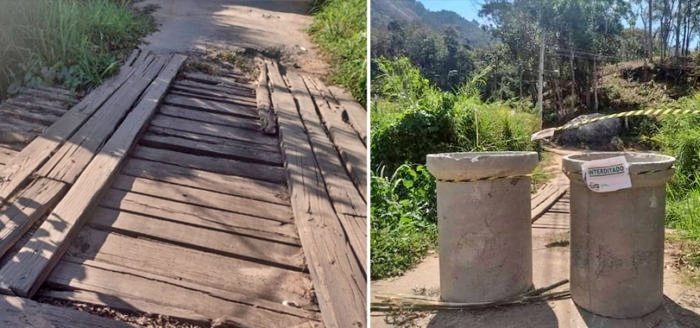 Friburgo: Ponte de Amparo é recuperada após acidente com caminhão de lixo 1 Ponte de madeira localizada na Parada Folly, em Amparo, totalmente interditada.