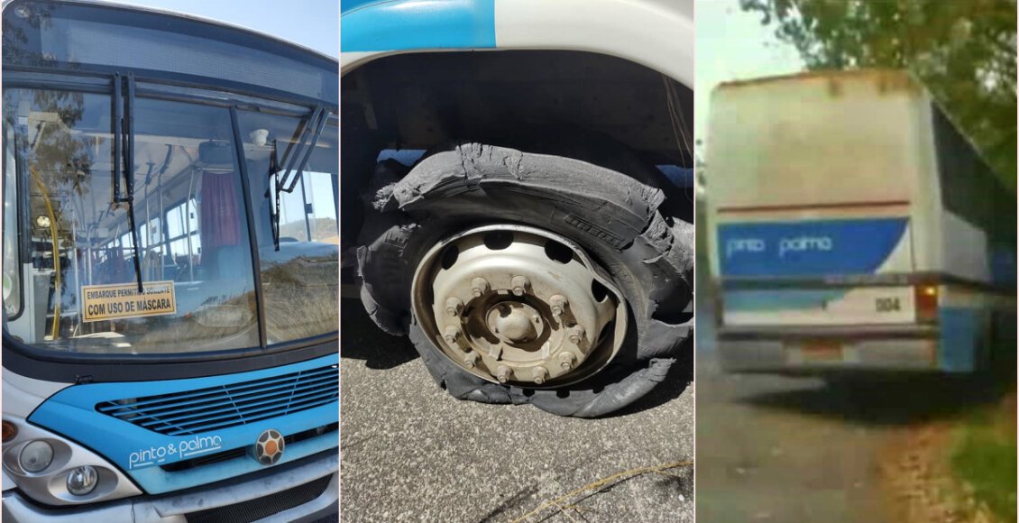 Pneu de ônibus estoura e assusta passageiros em Cantagalo