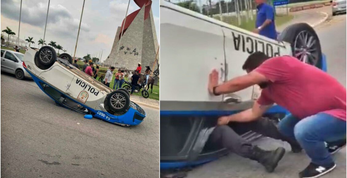 Viatura da Polícia Militar capota durante perseguição em Macaé