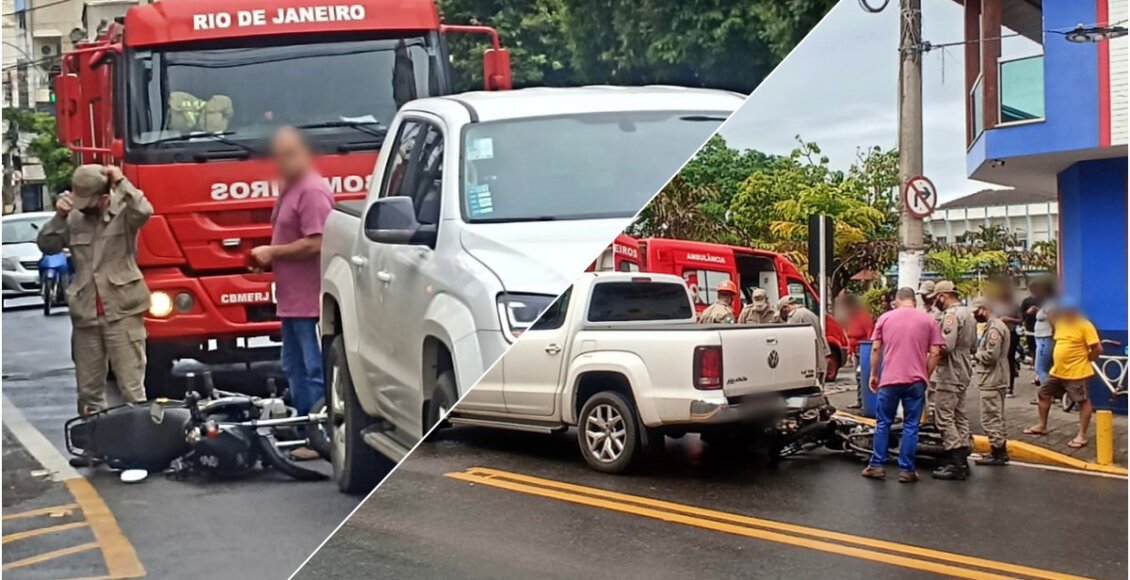 Mulher colide motocicleta na traseira de caminhonete no Centro de Itaocara