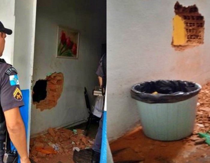 Bandidos agem de forma parecida para furtar em Itaperuna, Cambuci e São Fidélis 2 Bandidos invadiram uma casa localizada na Avenida Sete de Setembro, de onde fizeram um buraco para acessar a joalheria em São Fidélis (Foto: Campos 24h)