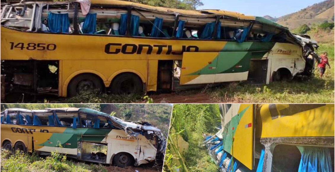 Ônibus com 52 passageiros capota na BR-116 e deixa mortos em Leopoldina