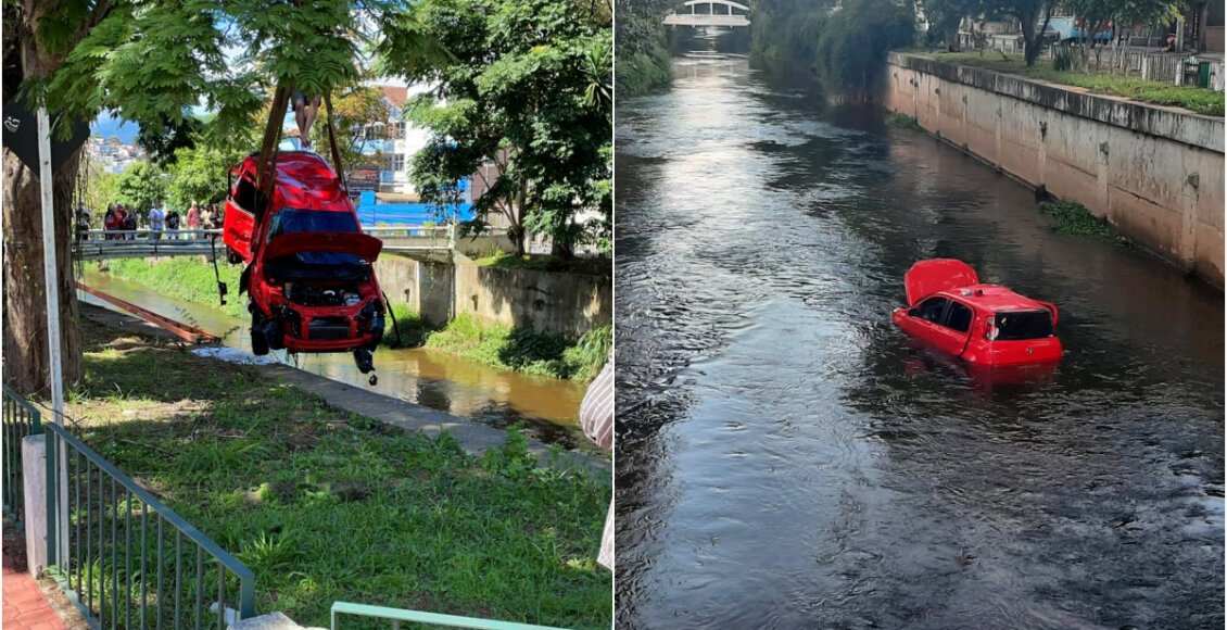 Mais um carro cai no Rio Bengalas em Nova Friburgo