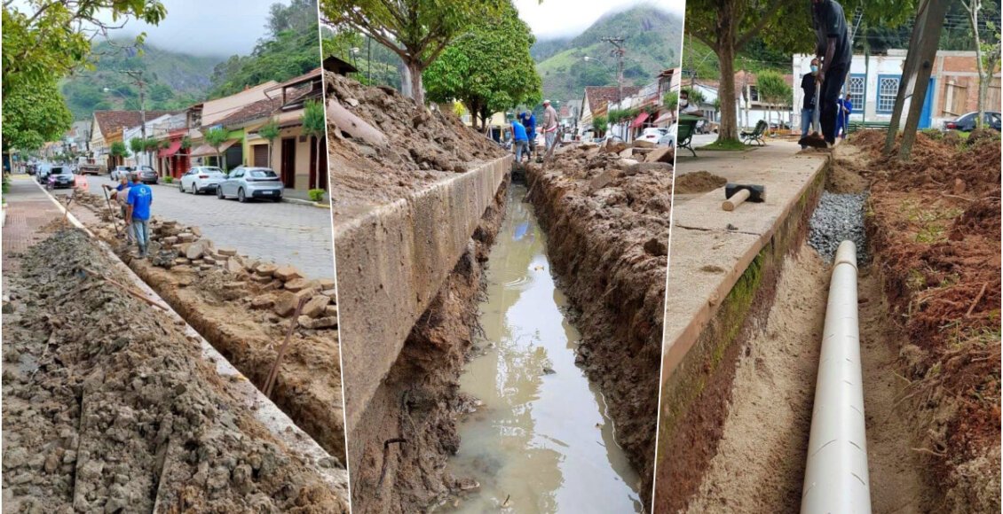 Drenos são instalados na Praça Frouthé, em Santa Maria Madalena