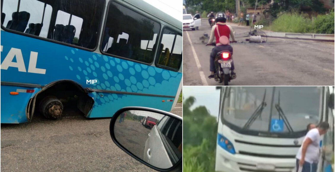 Ônibus perde a roda e derruba poste em Itaocara