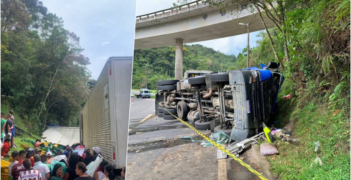 Motorista morre após tombar com caminhão na BR-040, em Petrópolis
