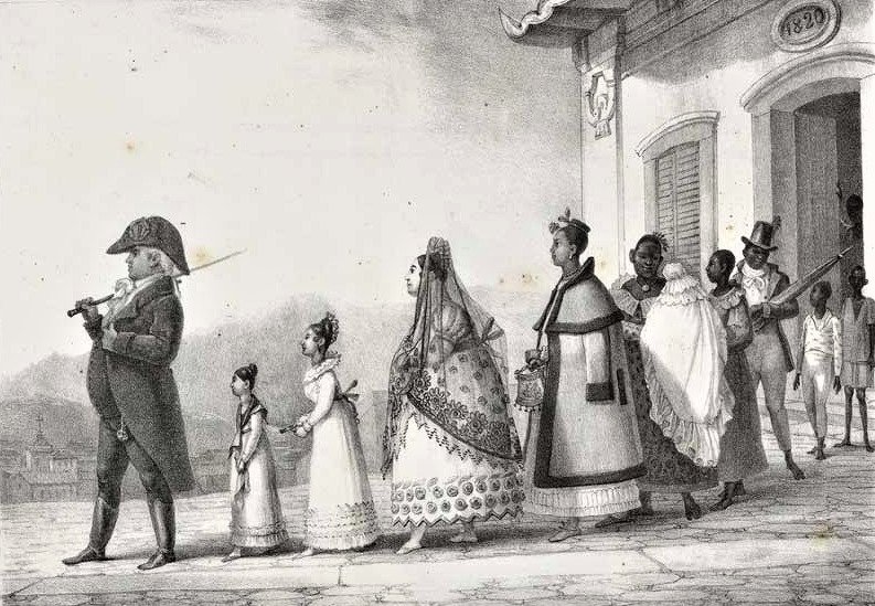 Fandangos, cheganças, congadas e batuques: o Natal no passado 1 Precedidas do chefe, a família se encaminha para a missa. Acervo Biblioteca Nacional