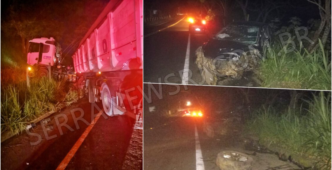 Casal é socorrido após colisão entre carro e carreta na RJ-116, em Pádua