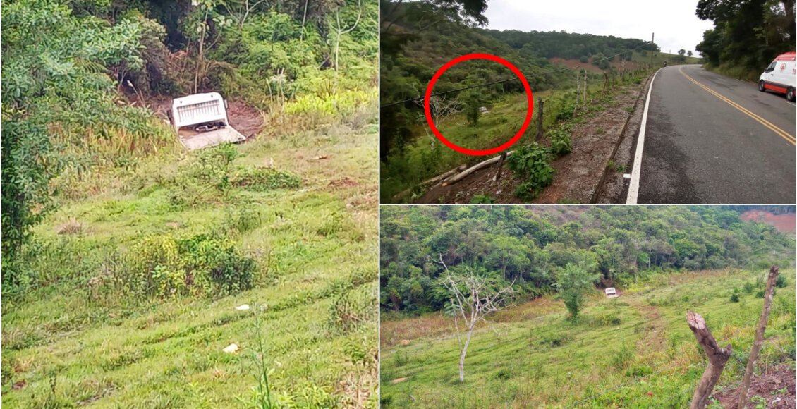 Motorista dorme ao volante e desce ribanceira com caminhão em Cantagalo