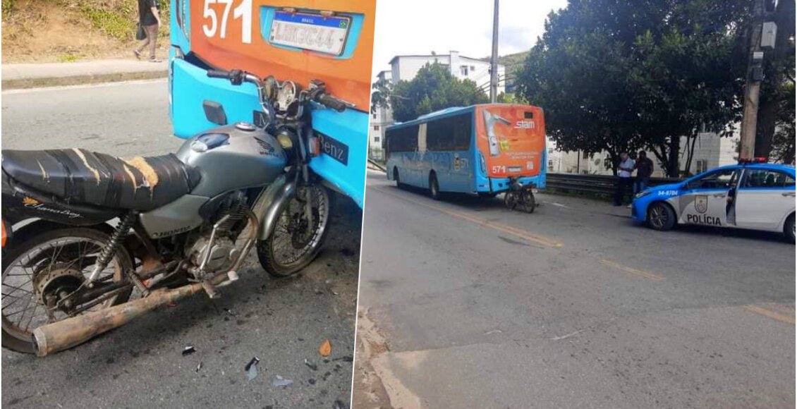 Moto colide na traseira de ônibus no Terra Nova, em Nova Friburgo