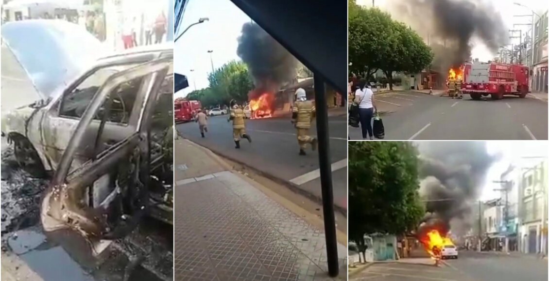 Fogo consome veículo no Centro de Itaperuna; veja o vídeo