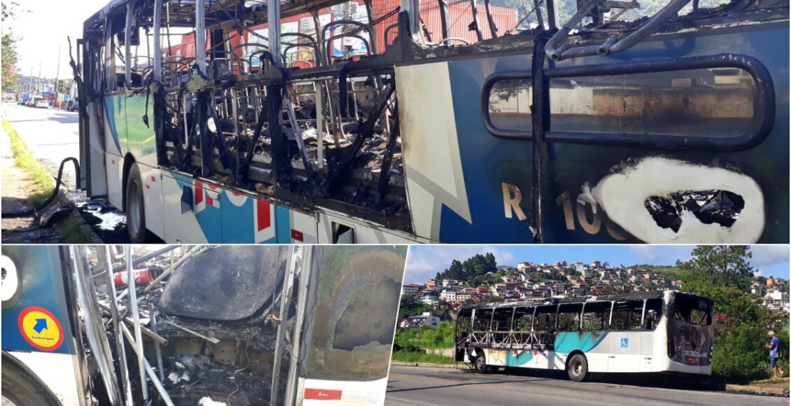 Ônibus da Viação 1001 pega fogo em Nova Friburgo