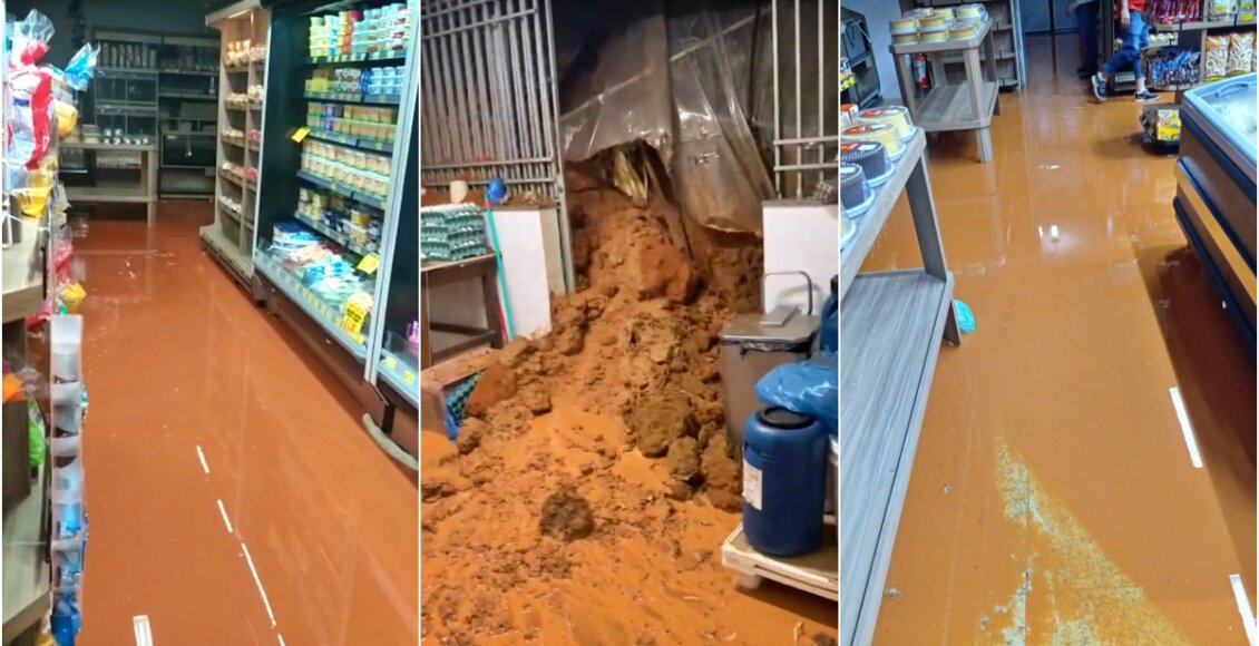 Muita chuva! Deslizamento de terra atinge mercado em Aperibé