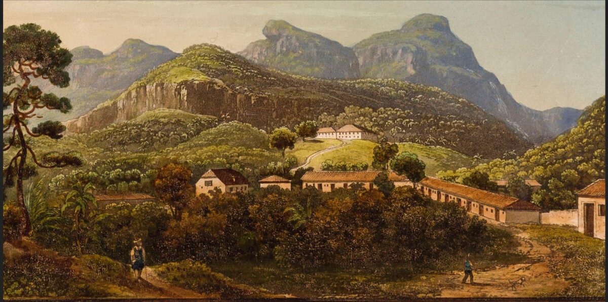 Francisco Vidal Gómez, o construtor do Colégio Anchieta 1 Ao fundo a casa-sede do Morro Queimado retratada por Johann Steimann em 1839. Acervo BN.