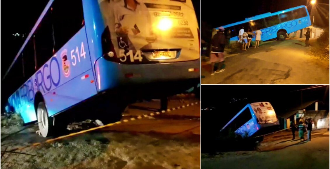 Ônibus fica pendurado no Loteamento Nova Esperança, em Nova Friburgo