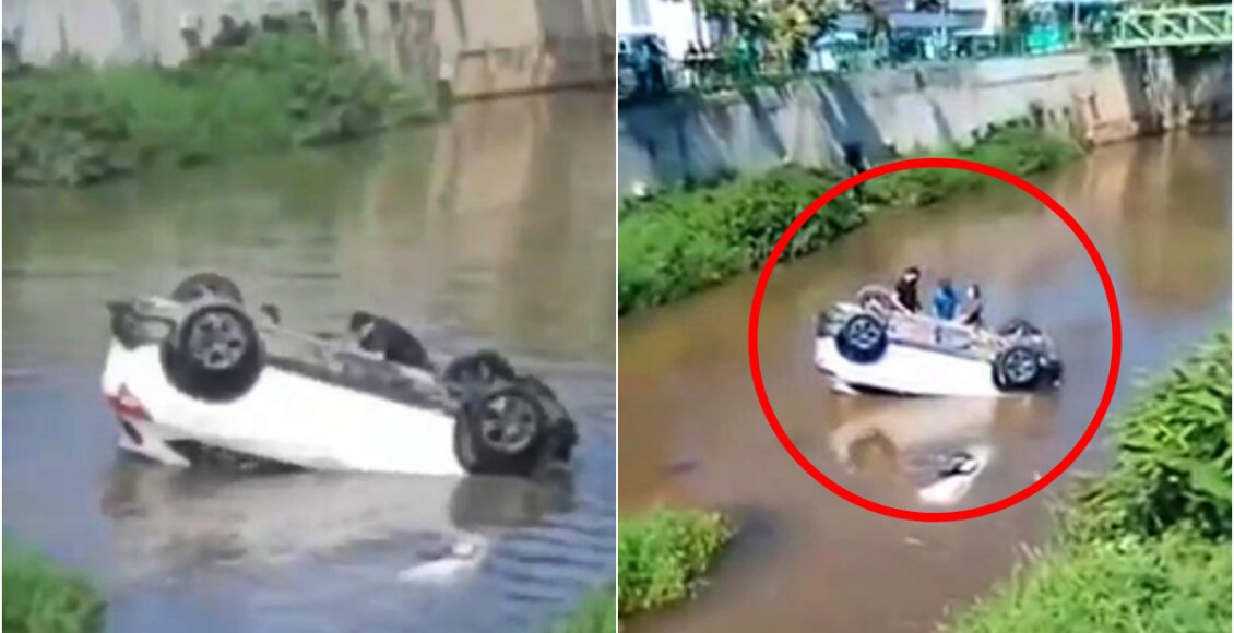 Idosa é socorrida após carro cair no Rio Bengalas, em Nova Friburgo