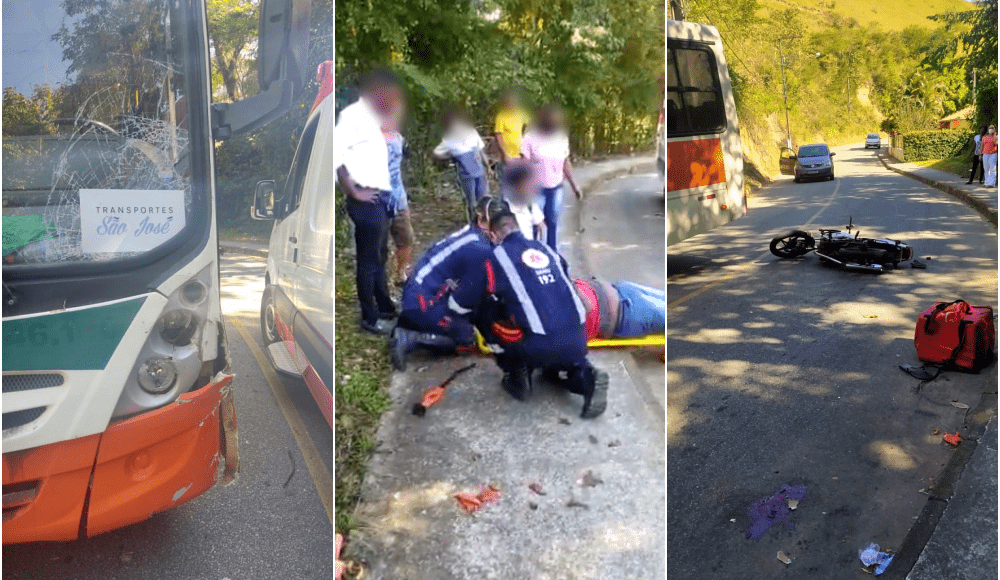 Motociclista fica ferido após colisão com ônibus em Cantagalo
