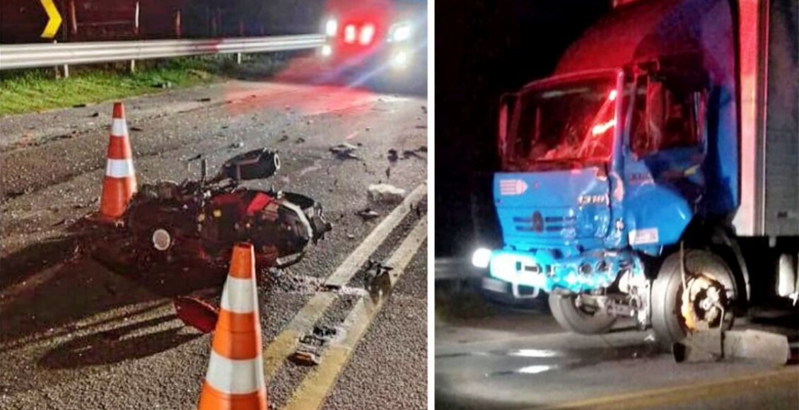 Acidente entre caminhão e moto deixa dois mortos na RJ-116