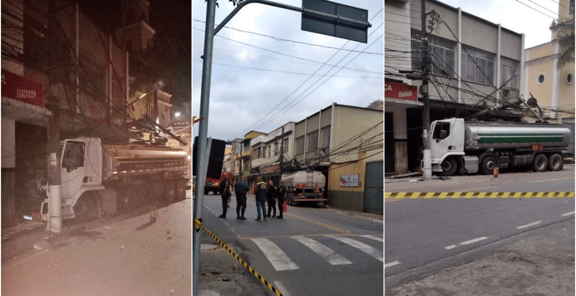 Caminhão transportando combustível colide com poste em distrito de Petrópolis