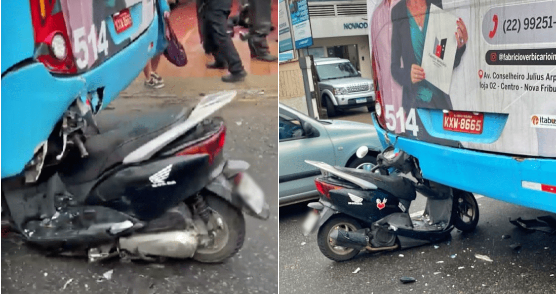 Moto colide na traseira de ônibus em avenida de Nova Friburgo