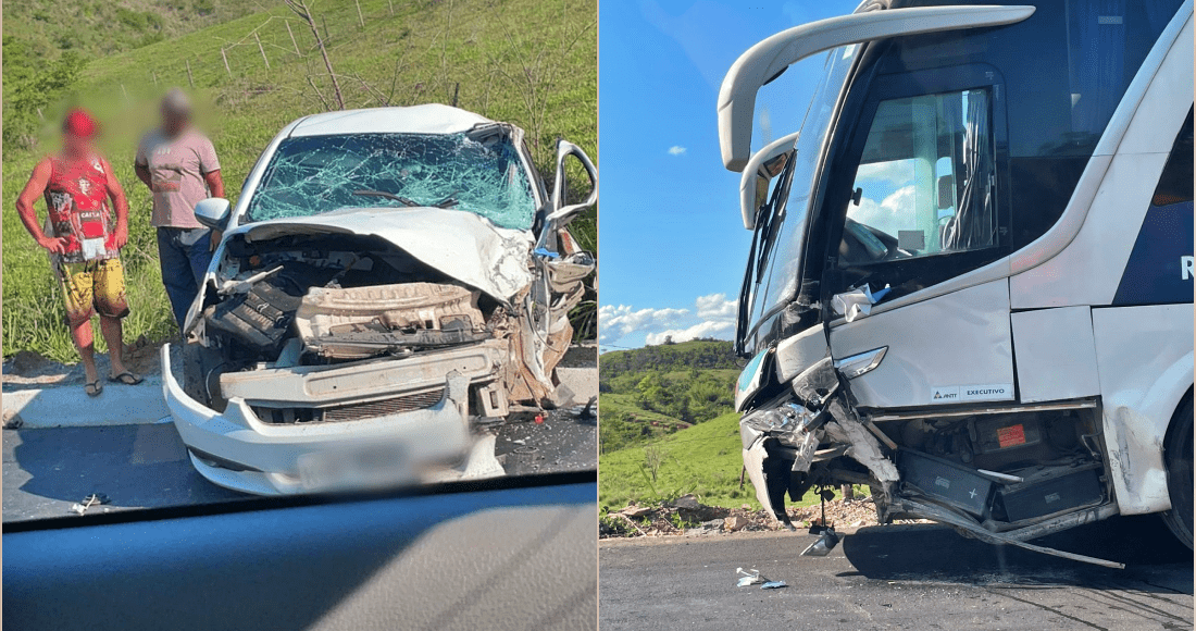 Colisão entre carro e ônibus deixa um morto na RJ-186, em Pádua