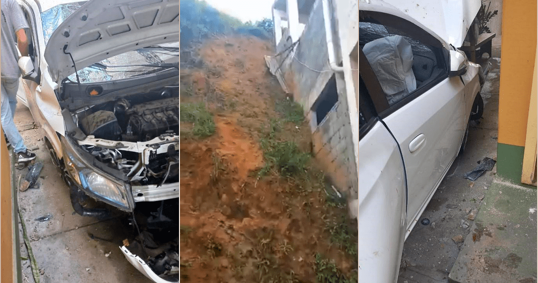 Carro com família despensa de barranco e atinge residência em Duas Barras