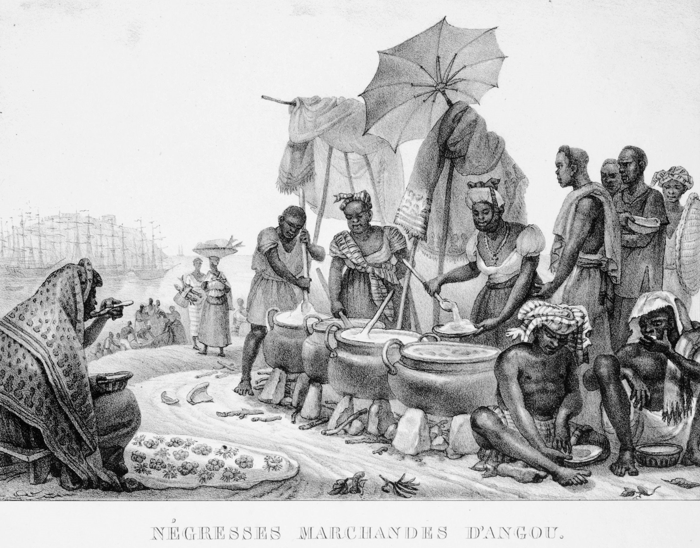 Guloseimas, cardápio e receitas no Brasil Império 1 Negras vendedoras de angu, pintura de Jean-Baptiste Debret. Acervo BN.