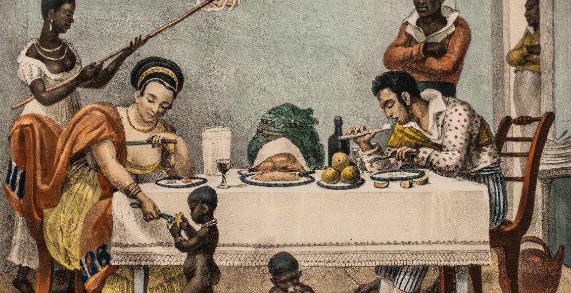 Um jantar brasileiro, pintura de Jean-Baptiste Debret,1839. Acervo BN