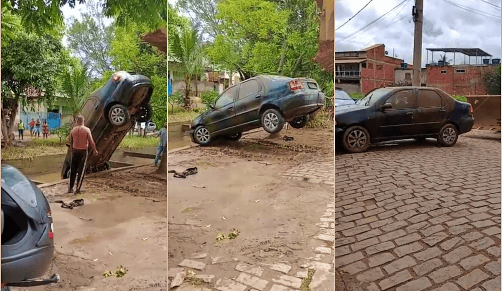 Vídeo: Carro que caiu em córrego durante inundação é retirado em Aperibé