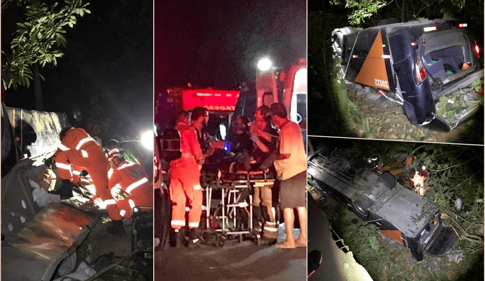 Ônibus com time de futebol despenca de ponte e deixa mortos e feridos em Além Paraíba