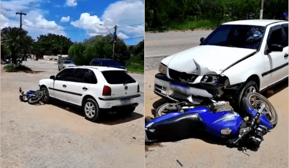 Vídeo: Colisão entre carro e moto deixa homem ferido em Macuco