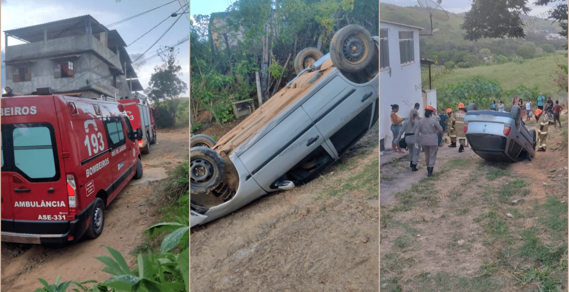 Carro fica sem freio e capota com pastor em distrito de Cambuci