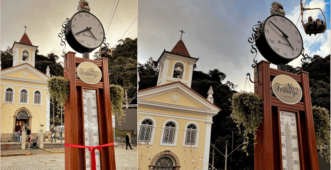 Nova Friburgo instala primeiro relógio com termômetro em estilo colonial