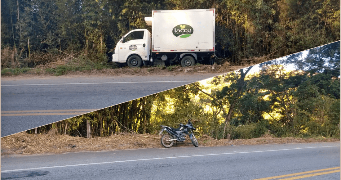 RJ-160: Colisão entre moto e caminhão deixa um ferido em Cantagalo