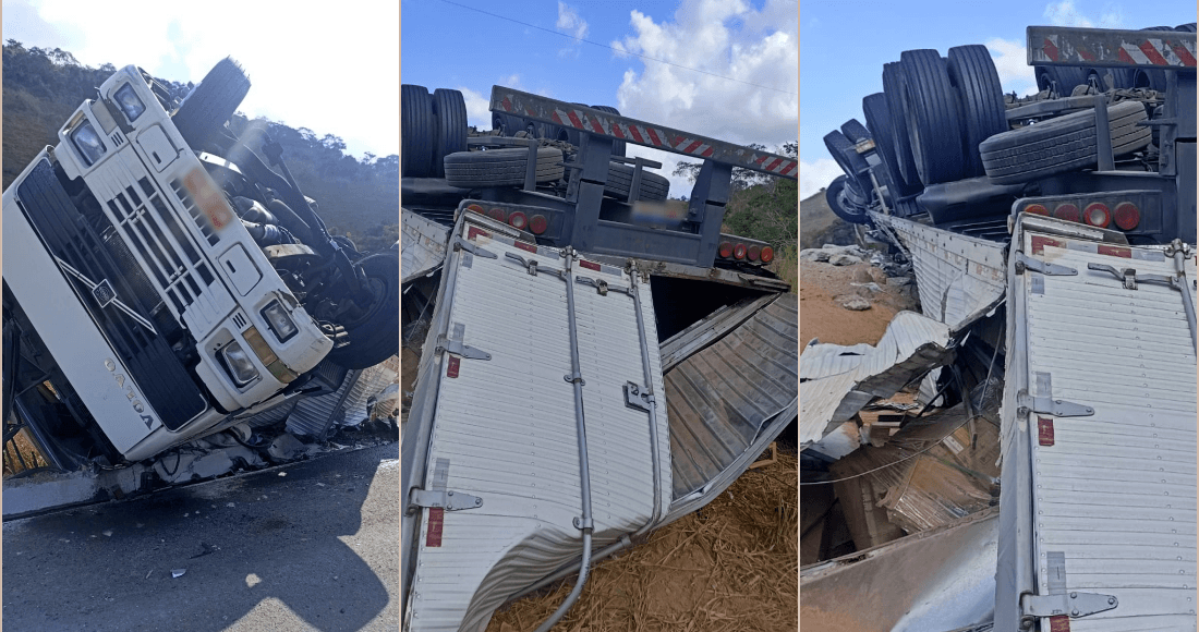 Motorista é socorrido após carreta tombar em Santo Antônio de Pádua