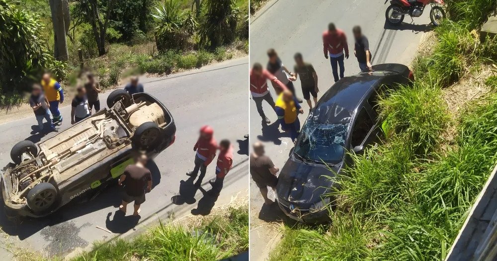 Vídeo: Motorista capota com carro após abastecer e fugir sem pagar em Friburgo