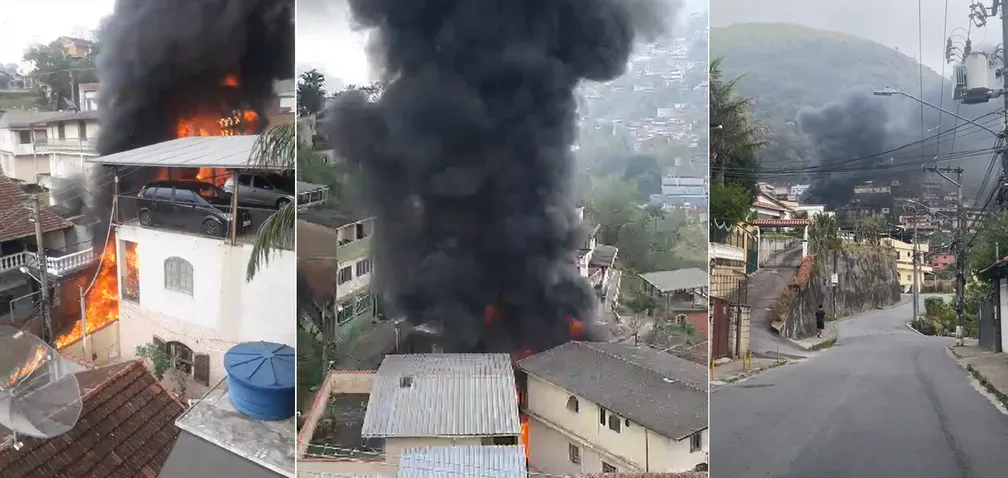 Ônibus pega fogo no Cascatinha em Petrópolis