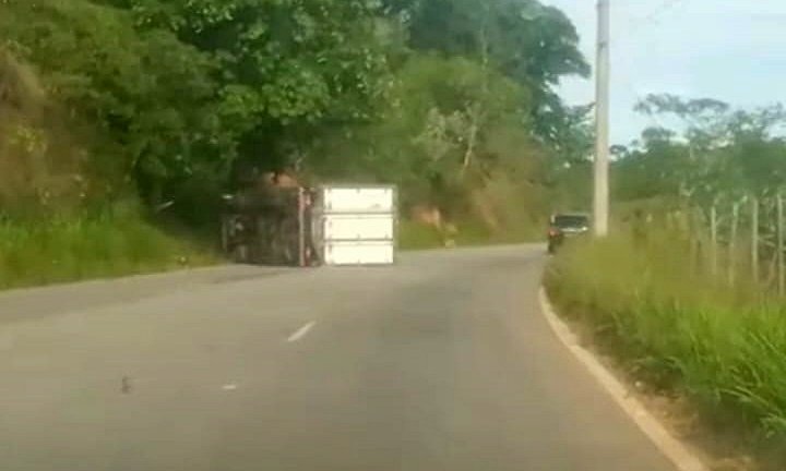 Vídeo: Caminhão tomba na RJ-160 em Cantagalo