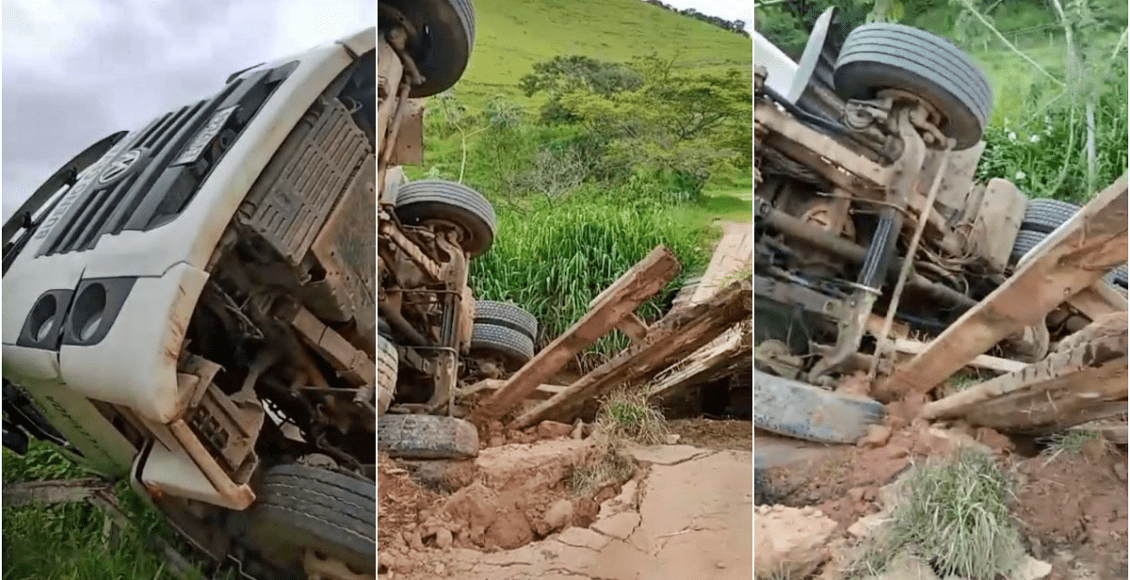 Vídeo: Ponte cede e carreta cai no rio na zona rural de Cantagalo
