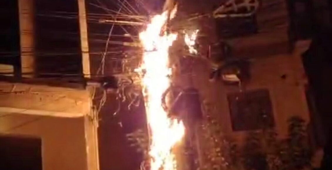 Vídeo: Moradora flagra poste em chamas em Nova Friburgo