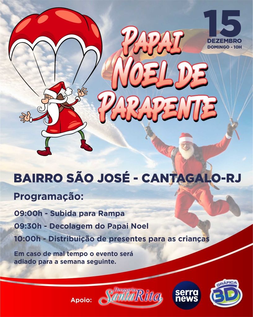 Papai Noel volta a saltar de parapente em Cantagalo após 10 anos 1 Papai Noel volta a saltar de parapente em Cantagalo após 10 anos