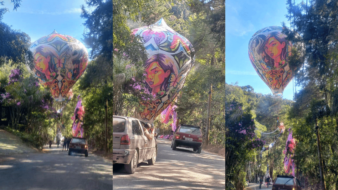 Balão gigante cai sobre rede elétrica e próximo à mata em Nova Friburgo 1 balao nova friburgo