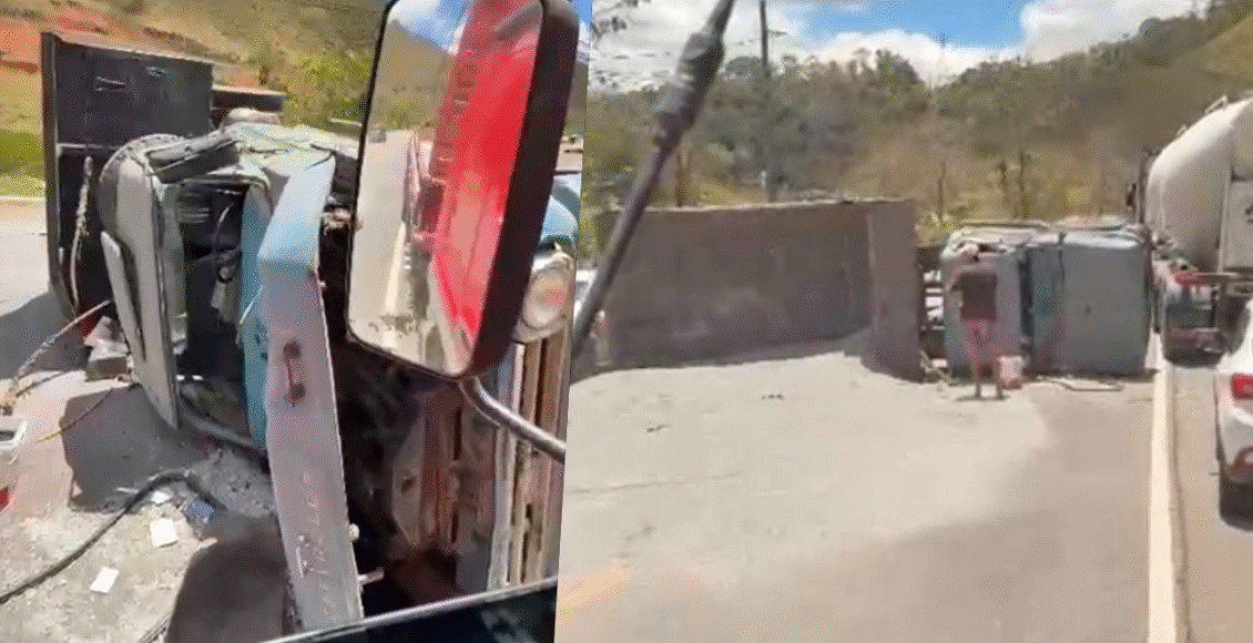 Caminhão tomba na RJ-116, nas proximidades do trevo de Duas Barras