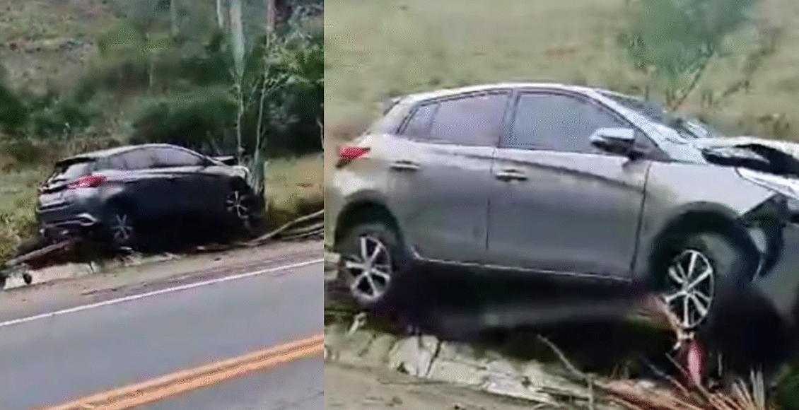 Carro bate em árvore e cerca na RJ-116 em Cordeiro; uma pessoa fica ferida
